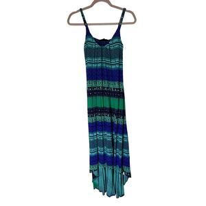 Cynthia Rowley Blue Green Striped Sleeveless Hi-Low Summer Maxi Dress Size XS